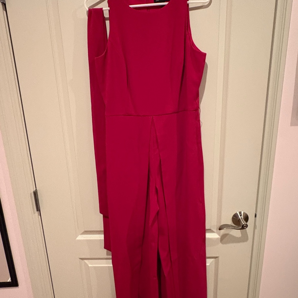 INC International Concepts Formal Red Jumpsuit with Waist Tie and Flowy Leg Slit - Picture 5 of 7
